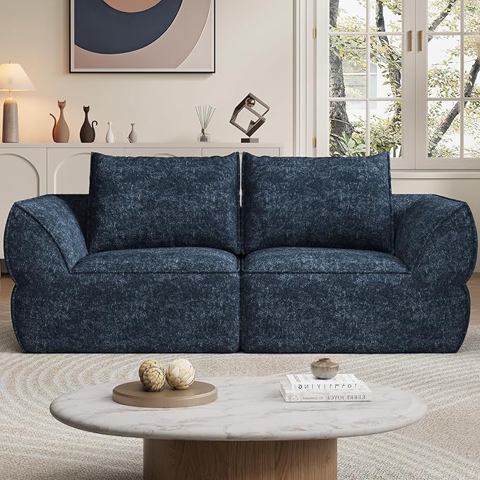 76.4" Cloud Loveseat Sofa, Deep Seat Couch with Pillows, Modern Comfortable Upholstery Boneless Sofa, 1 Piece for Living Room, Bedroom, Apartment, Removable Cover，No Assembly Required, Aqua Blue