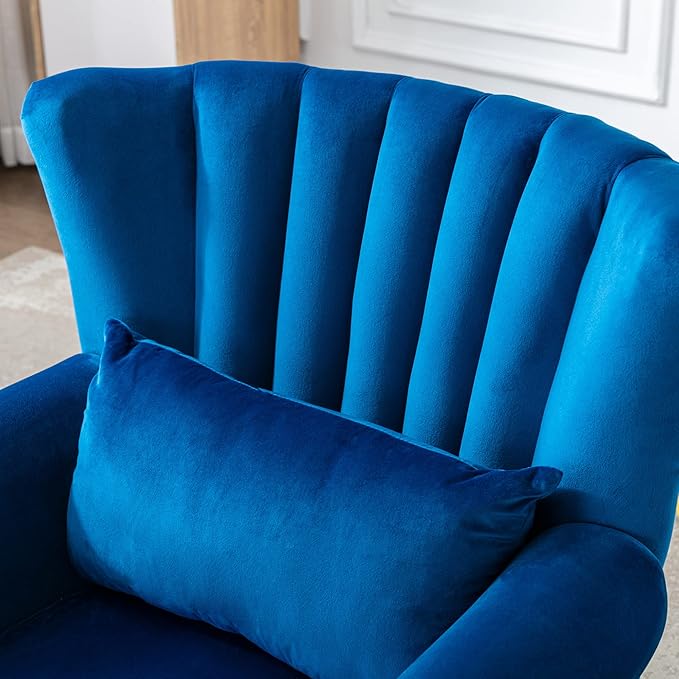 chairus Mid-Century Modern Accent Chair Comfy Single Sofa Chair Channel Back Armchair with Small Pillow for Living Roon Bedroom Club - Velvet, Blue