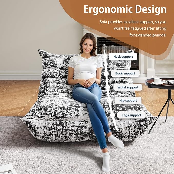 Selyteramy Oversized Bean Bag Chairs for Adults, Giant Beanbag Chair with Memory Foam, Comfy Lounge Chair Lazy Sofa for Apartment, Living Room, Bedroom, Office(Knit Fabric)
