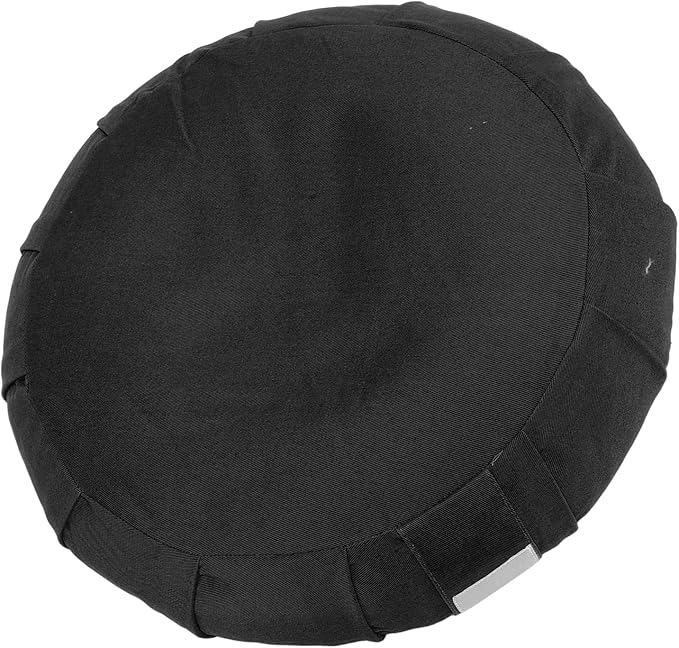 Ymiko Buckwheat Hull Meditation Pillow with Cotton Cover, Yoga Sitting Cushion for Floor Use, Kneeling Support with Carry Handle (Black)