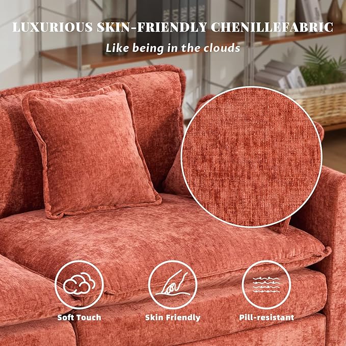 SoarFlash 113.78" Chenille Sectional Sofa, Comfy U Shaped Modular Coush Sofa with Ottoman, Modern 4 Seat Couch Deep Seat Sofa Set for Living Room,Orange