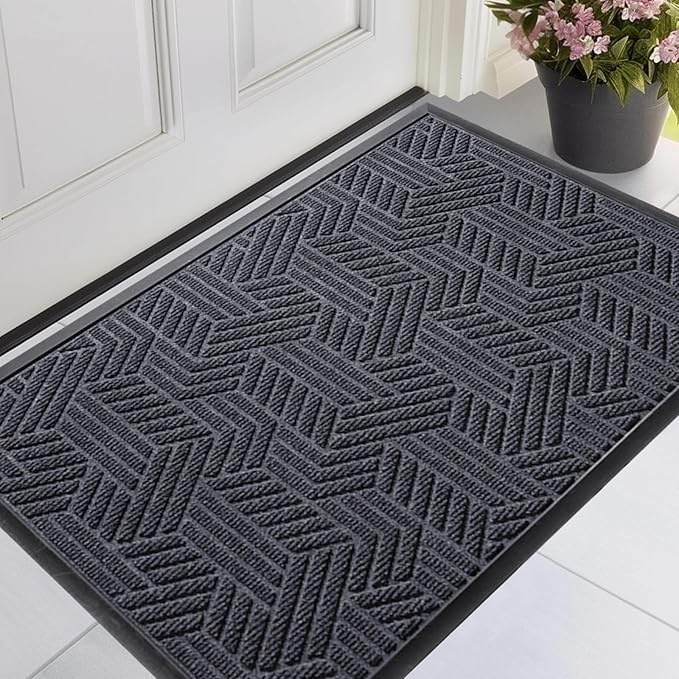 XADP Front Door Mat 36"x24" Indoors Outdoors Welcome Mats, Waterproof Non-Slip Rubber Backing Heavy Duty Doormat Outside Entrance, Low Profile Entryway Rugs Floor Mat for Patio, Pattern B Grey