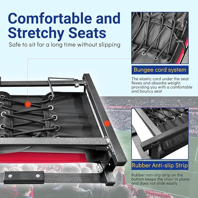 KINGROCK Stadium Chair for Bleachers with Back Support Portable Folding Bleacher Seat Cushion Padded Backrest 2 Hooks Lightweight for Sports Games Concert