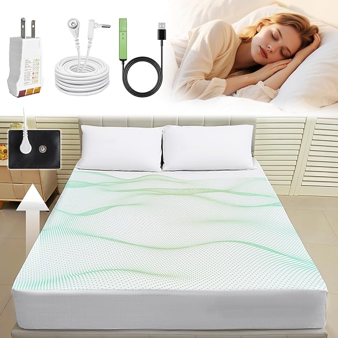 Grounding Sheets Queen Deep Pocket 10% Silver Fiber and 90% Organic Cotton, Fitted Earth Grounded Bed Sheets Bed Grounding Kit for Improved Sleep (White, Queen - 60"x80"x16")