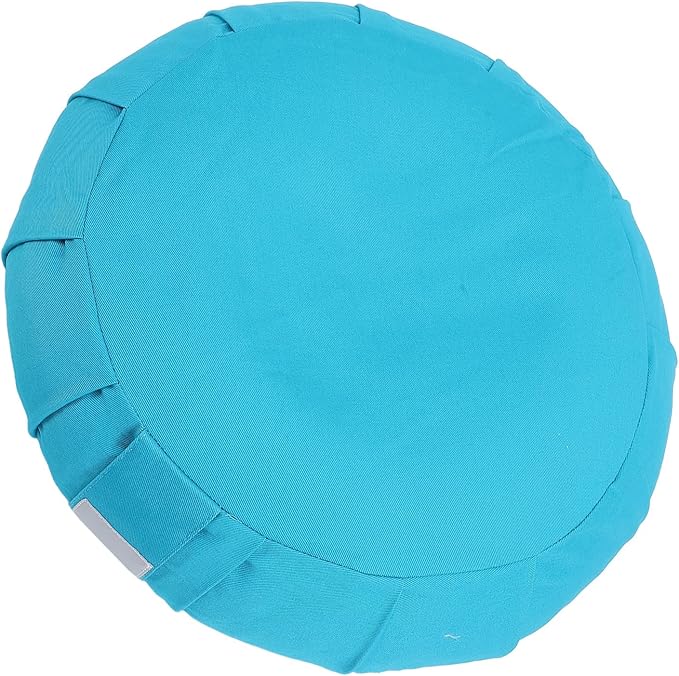 Ymiko Buckwheat Hull Meditation Pillow with Cotton Cover, Yoga Sitting Cushion for Floor Use, Kneeling Support with Carry Handle (Blue)