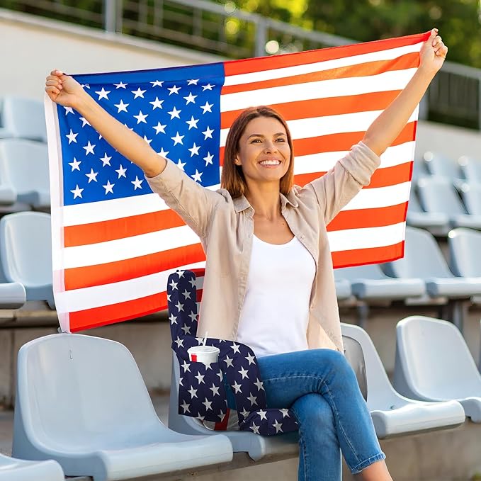 Heated Stadium Seats for Bleachers with Back Support – USB Battery Included - Upgraded 3 Levels of Heat - Foldable Chair - 4 Pockets for Snacks, Cup Holder - for Camping, Games & Sports (USA Flag)