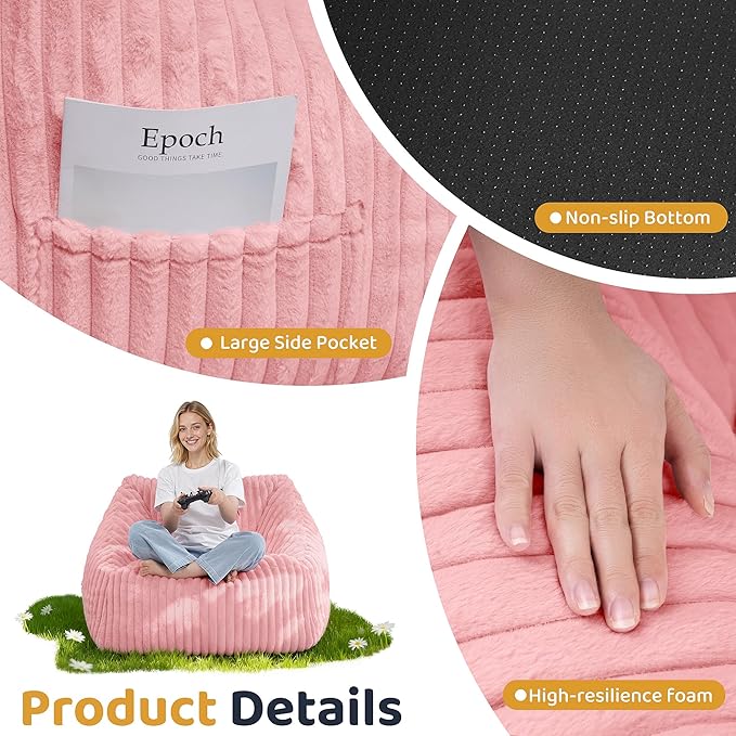 HABUTWAY Bean Bag Chair, Giant Bean Bag Chairs for Adults and Kids, Bean Bag Sofa, Lazy Floor Sofa, Faux Fur Beanbag Chair with Armrests for Living Room Bedroom (Pink)