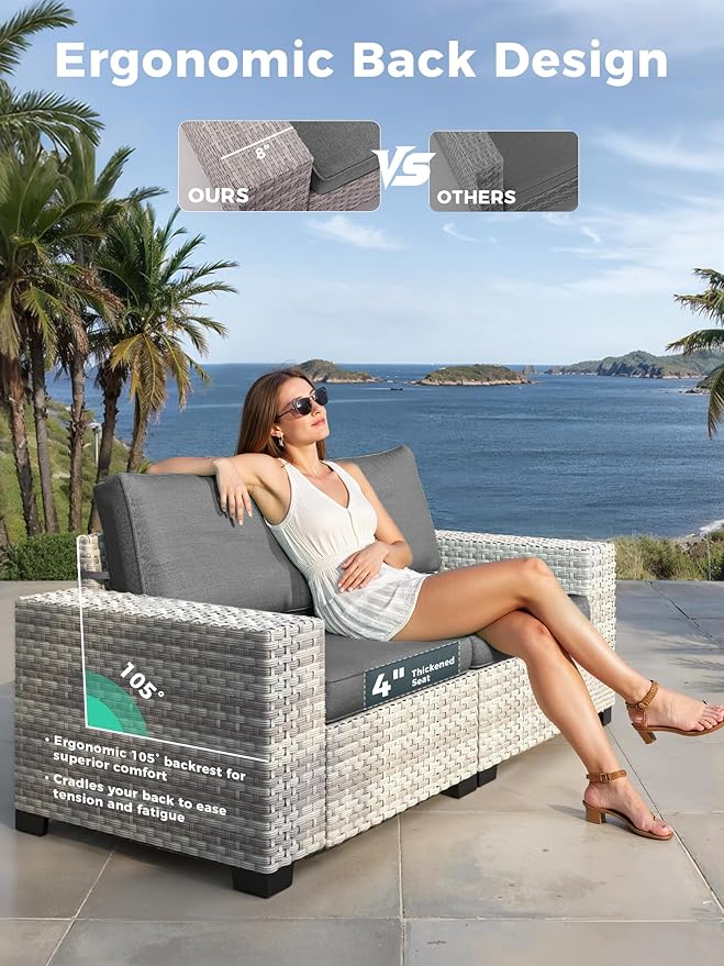 13 Piece Outdoor Wicker Rattan Sectional Sofa Set with 55,000 BTU Fire Pit Table, 10-Seats with 4" Thickened Cushions & Coffee Table, All-Weather PE Rattan for Garden, Backyard, Porch, Black