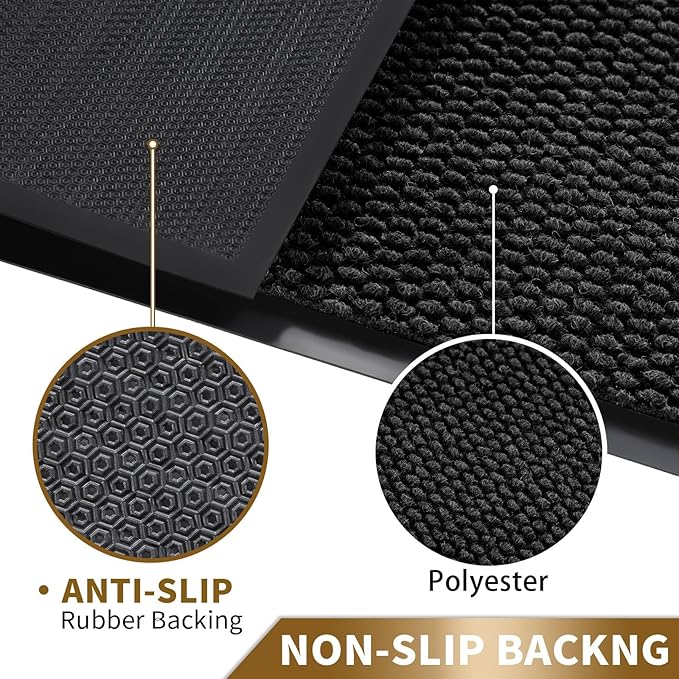 Yimobra Doormat Outdoor Indoor Entrance 36 x 24, All-Season All-Weather Front Door Mat, 100% Waterproof Welcome Matt for Floor Garage Outside Entry, Stain and Fade Resistant,Black