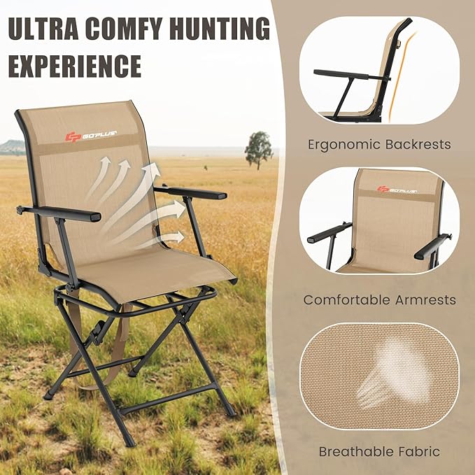 Goplus Hunting Chair, 360° Swivel Folding Hunting Blind Chair with Carrying Strap, 330LBS Capacity, Portable Deer Hunting Stool, Silent Ground Dove Hunting Chair, No Assembly