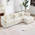 KIVENJAJA 111.5”W Chenille L-Shaped Modular Sectional Sofa, Modern 3-Seater Comfy Deep Seat Cloud Couch with Ottoman/Chaise & 5 Pillows for Living Room Office Apartment, Beige
