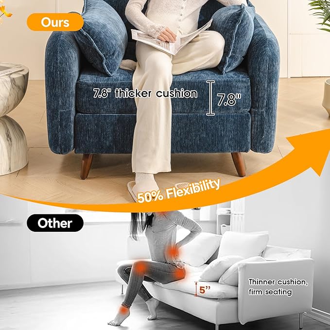 Oversized Accent Chair with Ottoman,All Seats Storage,Comfy Big Armchair,24.5'' Deep Seat,Upholstered Living Room Chairs,Reading Chair,Lounge Chair for Bedroom,Office,Chenille,Blue