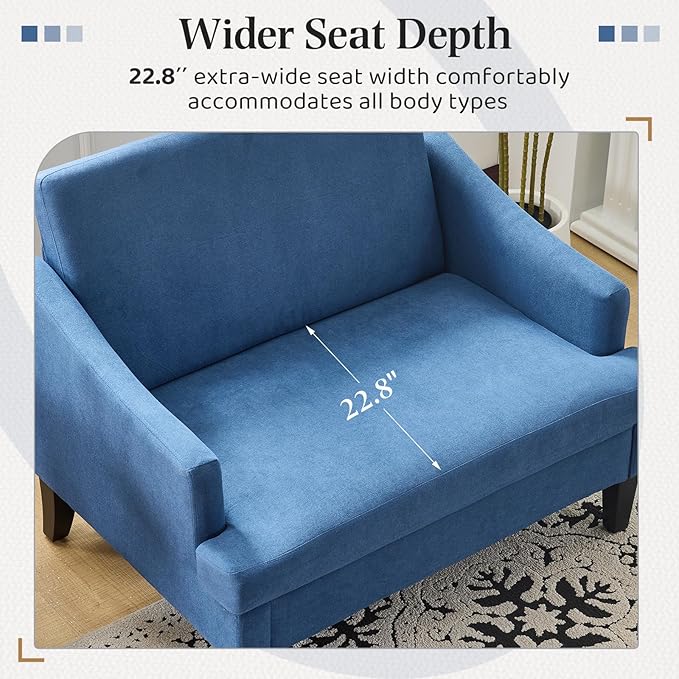 Bezseller Oversized Accent Chair, 33.5'' Wide Seat Comfy Armchair with 2 Pillows, Upholstered Big Reading Chair, Modern Single Sofa Chair for Living Room Bedroom Apartment Office, Blue