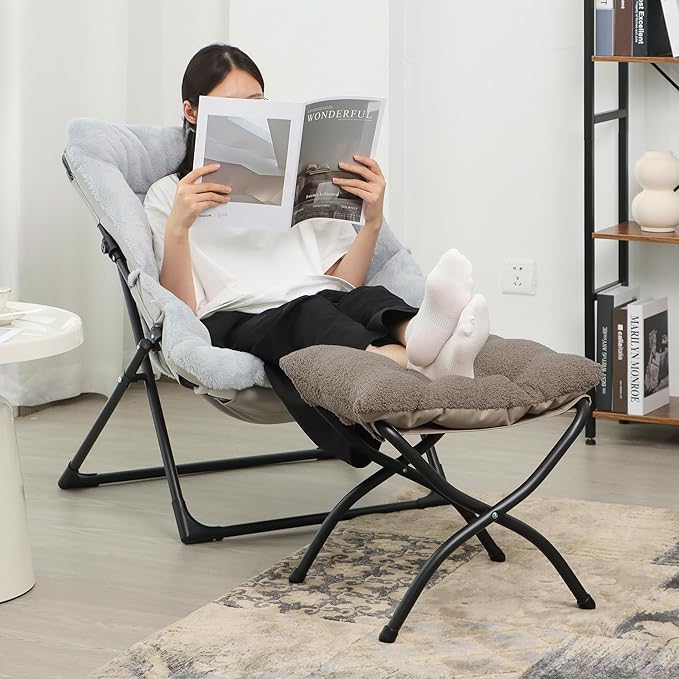 Mordchil HF 15"(H) Folding Ottoman, Foldable Footrest Stool, Portable Small Foot Stool for Couch, Collapsible Foot Rest Ottoman for Sofa, Padded Ottomans for Home, Living Room, Bedroom, Light Brown