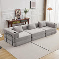 118" Oversized Convertible Sofa Bed, Modular Sectional Sofa with Cup Holder, Boneless Cloud Couch with Pillow Back & Armrest, Fold Out Floor Sofa for Living Room Bedroom Lounge, Corduroy, Light Grey