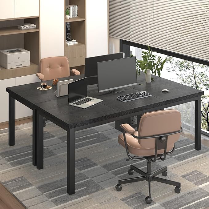 WWoodalloy 63 Inch Large Computer Desk, Modern Office Desk with Adjustable Feet, Gaming Desk with Deep Desktop, Study Writing Table for Home Office, Work from Home, Easy Assembly, Black