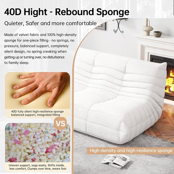 Bean Bag Chairs for Adults, BeanBag Reading Chair Memory Foam Couch, Floor Chair Soft Teddy Material, Comfy Reading Nook Chairs for Bedroom Living Room Office(White)