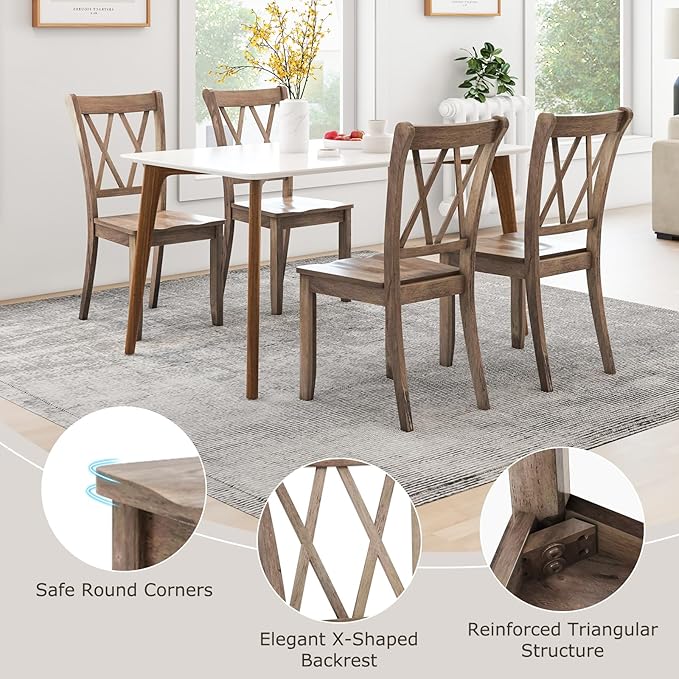 Giantex Set of 4 Dining Chairs, Rubber Wood Dining Room Side Chair w/Ergonomic Seat, Armless Chair for Home Kitchen, Dining Room, Brown