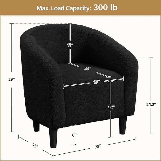Yaheetech Accent Barrel Chair, Boucle Fabric Club Chair, Furry Sherpa Elegant Armchair with Cozy Soft Padded, Suitable for Living Room Bedroom Reception Office, Black