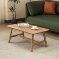 Ya-Home Farmhouse Coffee Table 35.5” Side Table Mid Century Wooden Table, Solid Wood Tea Table for Living Room Reception Room, Natural Finish