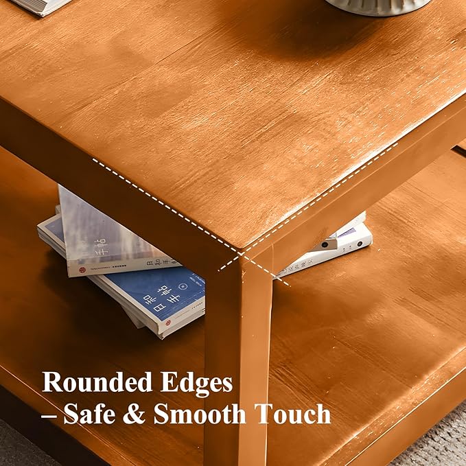 Cttasty Side Table, Solid Wood Square End Table with Storage Shelf, 2-Tier Coffee Table for Living Room, Rubber Wood Small Sofa Table, Nightstand 23.62 H x 23.62 W x 23.62 D Inches (Natural)