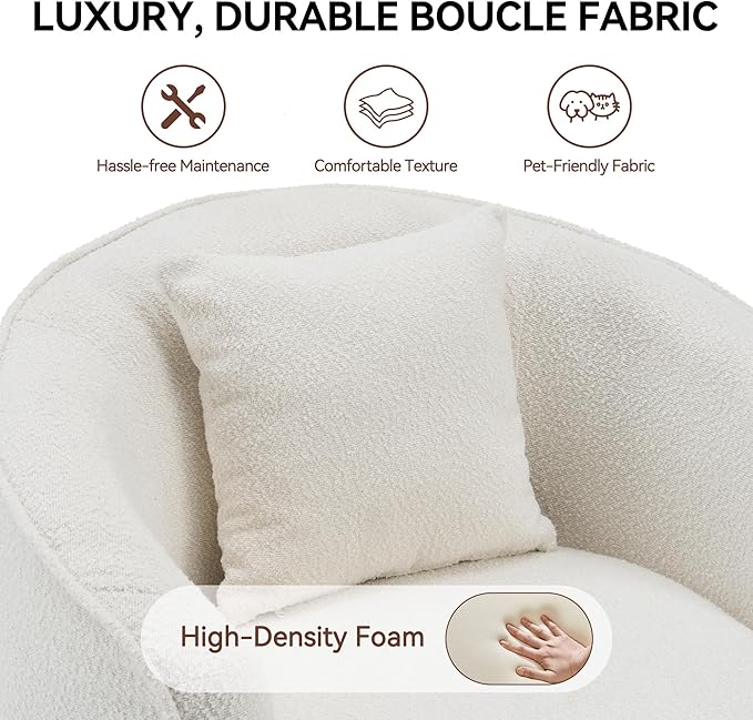 FaFaSoGoodFa Swivel Accent Chair Set of 2, Modern Upholstered Boucle Barrel Arm Chairs with Pillow for Living Room, 360 Degree Round Swivel Sherpa Armchair with Round Base for Bedroom Club (2, Cream)