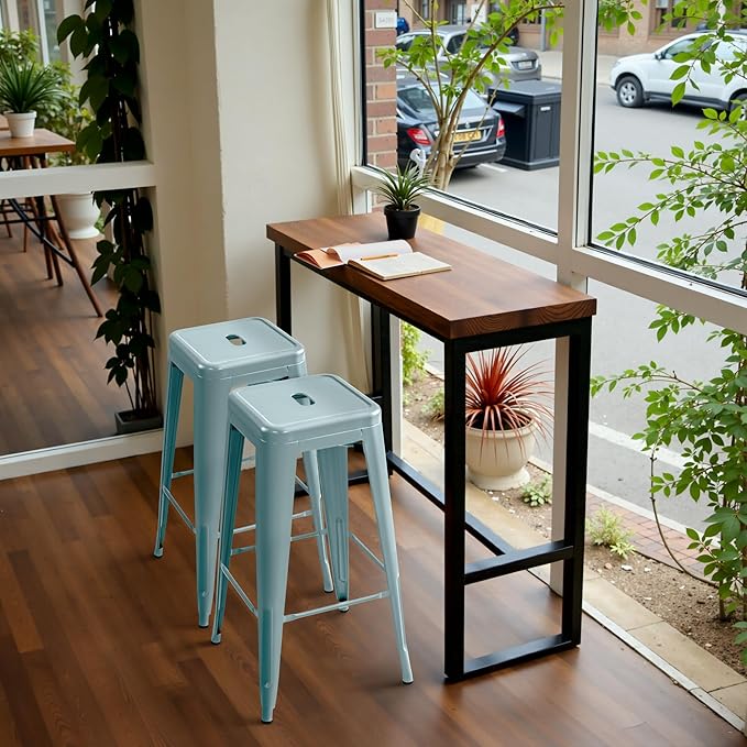 Furmax 30 Inch Metal Bar Stools Set of 4, Counter Height Backless Stools, Industrial Bar Chairs Patio Stool Stackable Backless Stool for Kitchen/Dining Room/Bistro/Patio Indoor Outdoor (Blue)