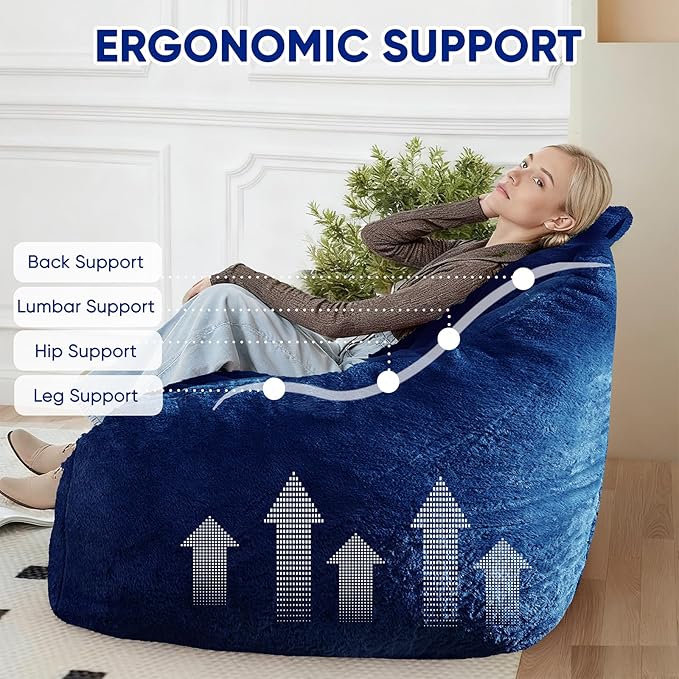 Giant Bean Bag Chair, Oversized Bean Bag Couch for Adults and Kids, Faux Fur Shell-Shaped Large Chair with Filler, Stuffed Big Accent Sofa Lounge Floor Sofa for Gaming, Reading