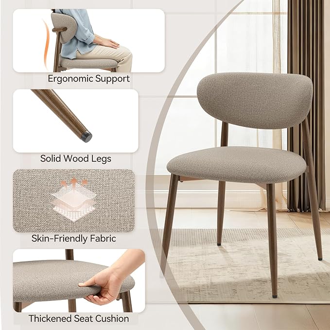 Dining Chairs Set of 2, Curved Back Kitchen Room Chairs with Metal Legs and Anti Slip Pads, Upholstered Dining Chair for Home and Restaurant, Camel