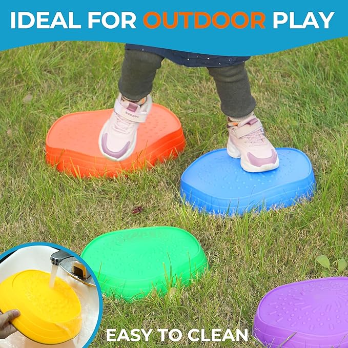 Oranmew Stepping Stones for Kids – Toddler Stepping Stones for Balance and Sensory Play, Non-Slip Indoor and Outdoor Balance Toys for Boys and Girls Age 3+, Stackable 6 Pcs Set