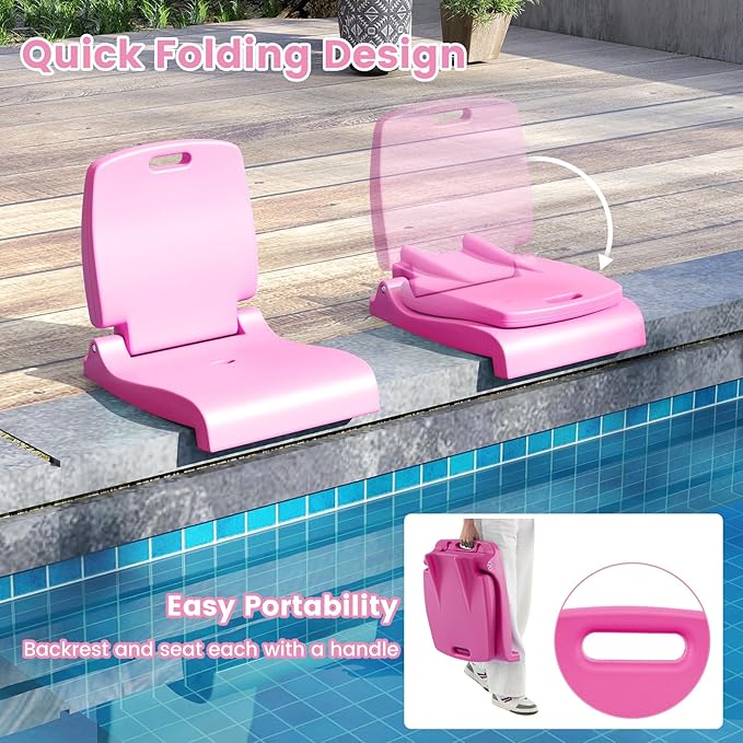 Goplus Poolside Chair for Edge of Pool, Foldable Portable Flip Seat w/Back Support & 2 Handles, Lightweight Outdoor Camping Chair for Stadium, Tailgating, Fishing, Boats, Beach (Pink, 1 Pack)