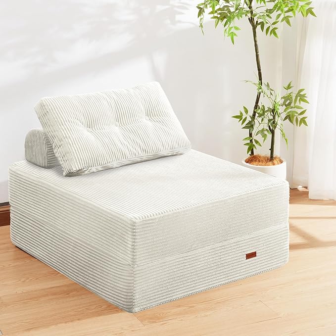 Folding Sofa Bed,Foldable Couch with Large Backrest and Pillows,Convertible Sleeper Chair for Living Room、 Bedroom 、Balcony 、Hotel、 Apartment,Twin,Creamy Apricot
