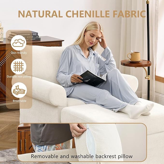 35.82" Accent Chair with Ottoman Set,Upholstered Living Room Chairs for Reading Chair with Chaise Lounge Chairs Indoor, Comfortable Armchair for Bedroom (Beige, 35.82")