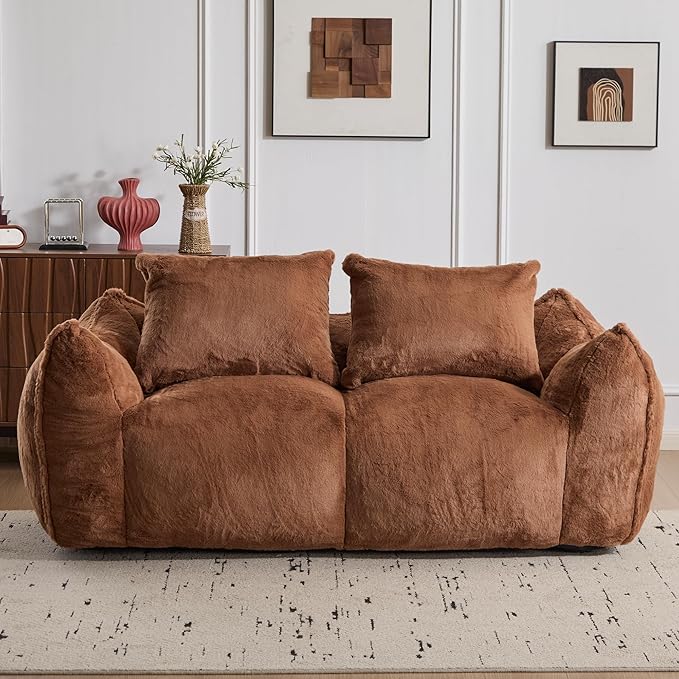 KEIKI Giant Bean Bag Couch for Adults, Oversized Loveseat, 2 Seater Fireside Chair, Comfy Lazy Floor Sofa, Cozy Reading Chair with Pillows for Living Room, Bedroom, No Assembly Required