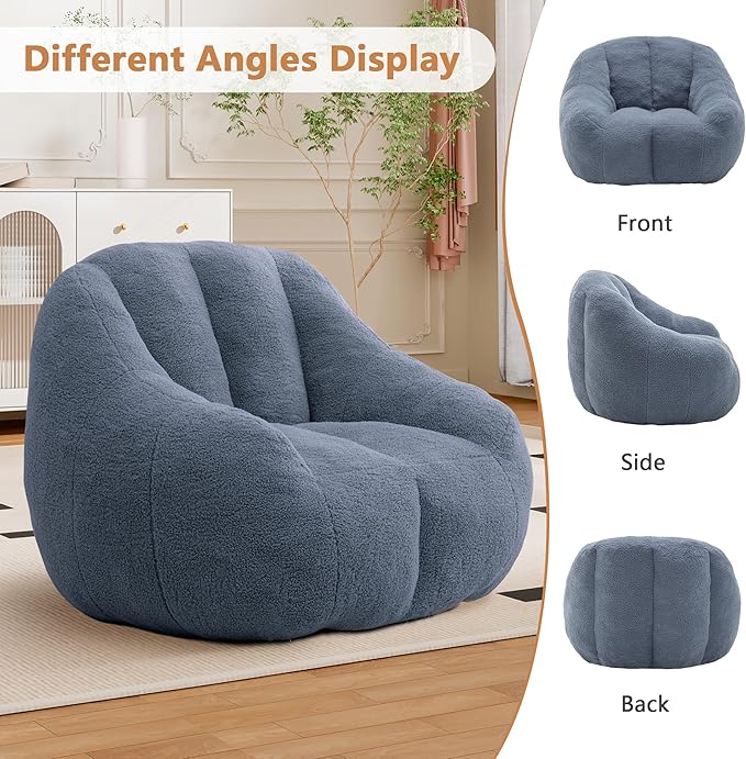 Setawix Bean Bag Chair with Filler, Comfy Teddy Bean Bag Chairs for Adults and Kids, Cozy BeanBag Sofa Fully Floor Couch with Memory Foam for Living Room Bedroom,Light Blue
