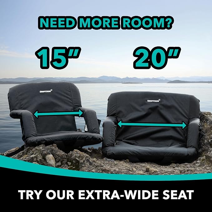 Driftsun 1 Pack Extra Wide Stadium Seats with Back Support - Deluxe Foldable Stadium Chairs for Bleachers - Folding Waterproof Sport Chair - Easy to Transport