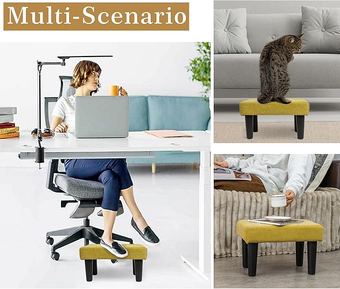 CAROLMADE Ottoman Foot Rest, Suede Small Ottoman Foot Stool with Legs Modern Footstool Ottomans for Living Room Entryway Office, Yellow