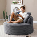53"W Oversized Round Chaise Longue Chair Indoor,Corduroy Fluffy Comfy Cloud Chair,Circle Bean Bag Sofa with Foam Filling & Pillows,Boneless Reading Cozy Sofa Chairs for Living Room,Bedroom,Grey