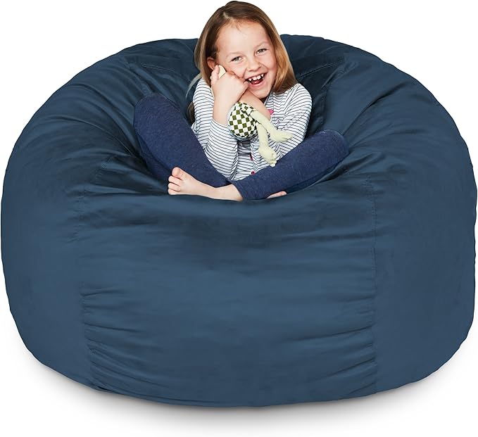 Lumaland Luxurious 3ft Bean Bag Chair with Microsuede Cover - Ultra Soft, Foam Filling, Washable Bean Bag Sofa for Adults, Teenagers, Kids, Pets - Sack Chair for Living Room, Bedroom - Navy Blue