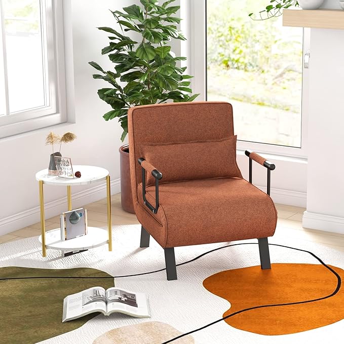 KOMFOTT Convertible Sleeper Chair Bed, 4-in-1 Folding Sofa Bed with 6-Position Adjustable Backrest, Upholstered Chaise Lounge with Removable Pillow, Leisure Recliner Lounge Couch for Home Office