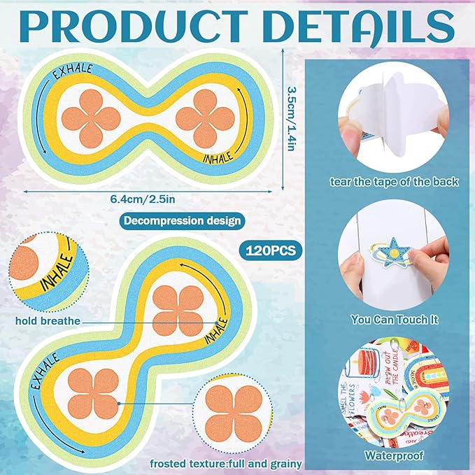 Fulmoon 120 Pcs Anxiety Sensory Stickers Textured Sensory Strips Tactile Rough Calm Sensory Stickers Adhesive Tactile Fidget Tool for Classroom Desk Adults Teens Anxiety Relief(Retro Color)