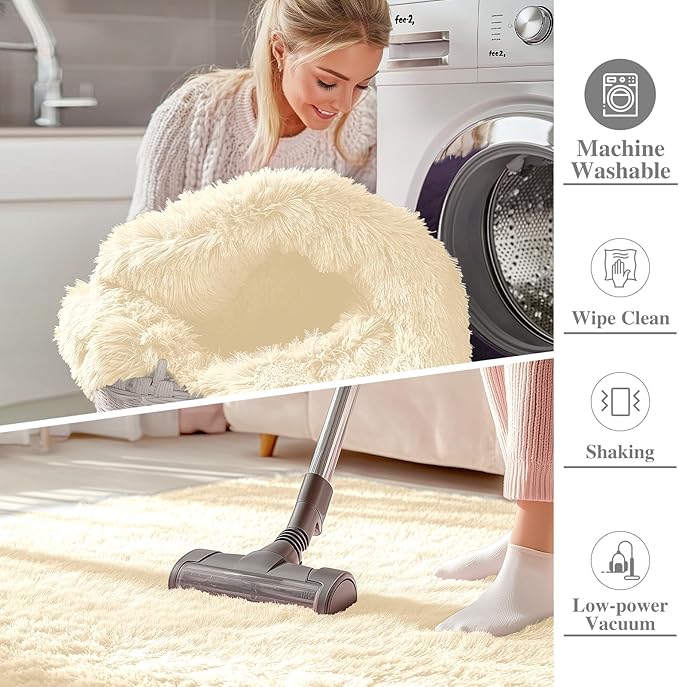 OLANLY 8x10 Machine Washable Large Area Rugs for Living Room, Bedroom, Soft Fluffy Shaggy Bedside Rug, Indoor Floor Carpet for Kids Girls and Boys, Dorms, Nursery, Home Decor Aesthetic, Cream