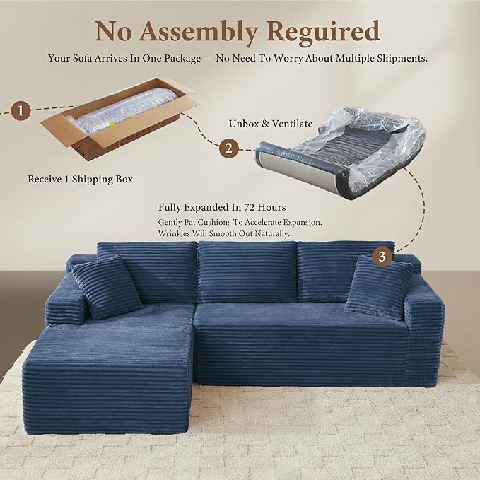 105" Sectional Couches for Living Room Cloud Couch Sofa with L-Shape Upholstered Boneless Couchs Modern Modular Sectional Couch with Chaise (Bule, 105" W+Left Facing Chaise+2Seaters)