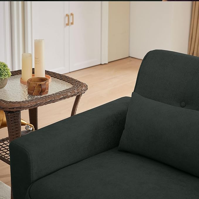 48" Loveseat Sofa, 2 Seater Love Seat Mid Century Modern Small Couches for Living Room Bedroom Apartment, 2 Throw Pillows and Plastic Legs, Black