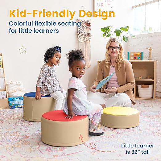 ECR4Kids SoftZone Colorful Stump Stool Set, Flexible Seating, Assorted, 3-Piece