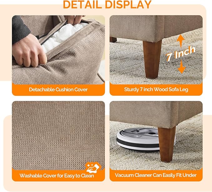 VINGLI Mid-Century Modern Accent Chairs Set of 2, Light Brown Upholstered Armchair Comfy Sofa Chairs Reading Chair High Back for Living Room Bedroom Furniture Apartment