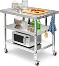 DWVO 30x24in Stainless Steel Table, NSF Metal Prep Worktable with 2 Adjustable Shelves & Wheels for Kitchen Restaurant Hotel Garage Warehouse Home