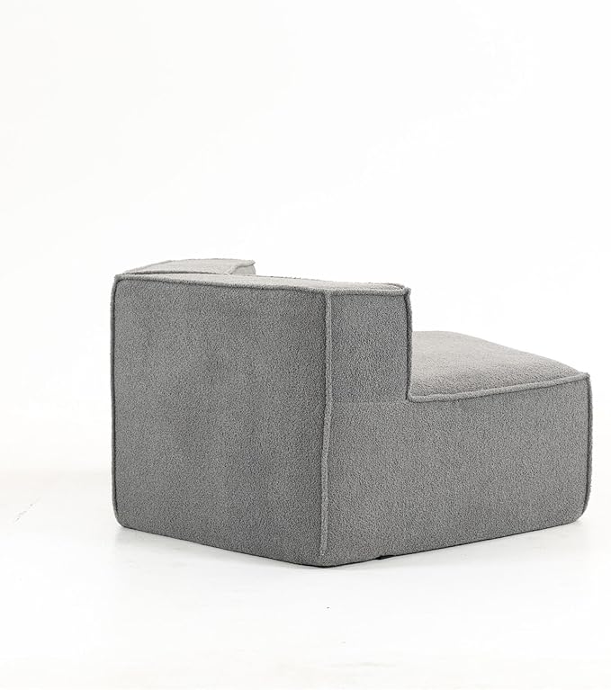 EPOFIT 1-Seater Teddy Fleece Modular Sofa Chair, Low-Profile Floor Seat with Wide Cushion and All-Foam Support, Right-Facing Design, Compressed Packaging – Blue Gray
