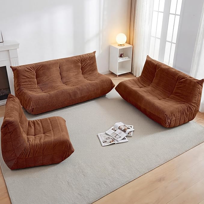 Bean Bag Chair,Giant Beanbag Chairs for Adults,Comfy Large Fireside Chair Lazy Sofa,Corduroy Bean Bag Lounger with Memory Foam Filled,Floor Sofa Couch for Home,Living Room (Brown, Loveseat)