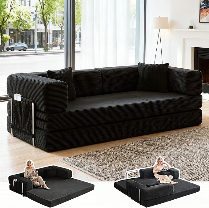 Multi-functionalcorduroy Sofa Bed, Crafted from Corduroy Fabric, is Ideal for Apartments and Living Rooms. Sleeper Sofa Couch Folding futon or Foldable Floor Convertible Floor Studio | Multi-functional